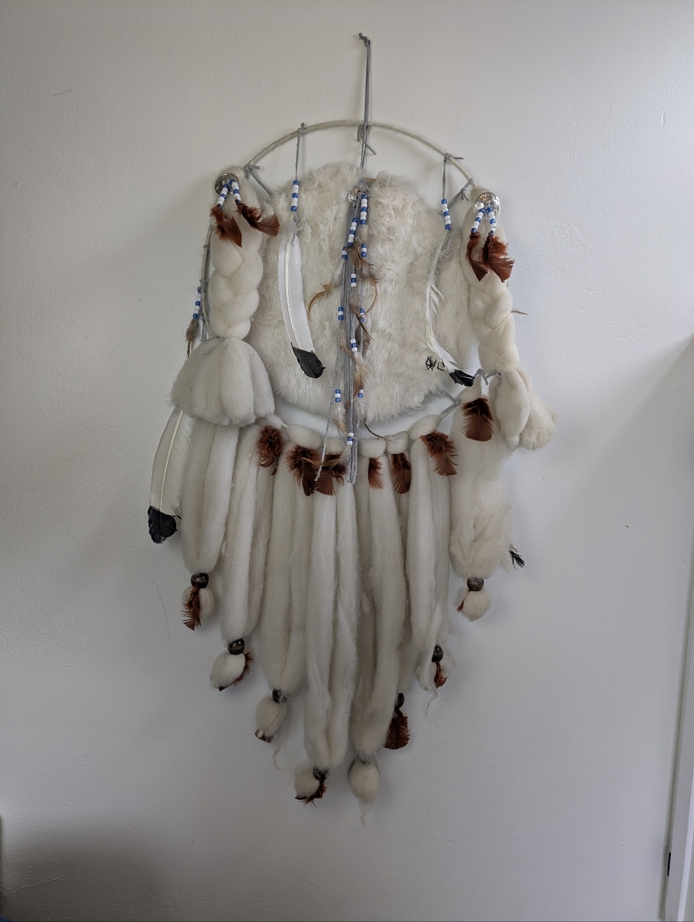 Vintahe Navajo Mandala Wall Hanging - Large Fur Shield 25x50”